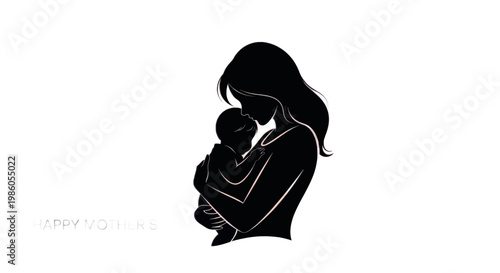 Mother holding baby, black silhouette, parenthood icon, vector illustration