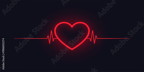 A medical vector illustration of a heart and heartbeat symbol featuring a red pulse line ecg cardiogram to represent health, cardiology care, and life
