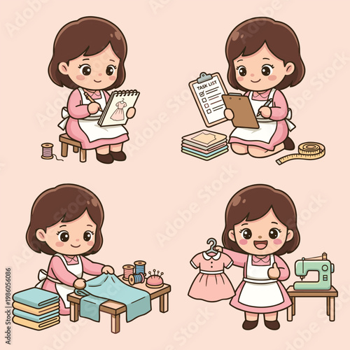 Tailoring girl fashion designer working on dress