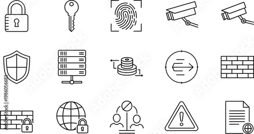 Security system icons a comprehensive collection representing protection surveillance and access control measures