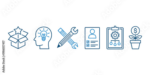 Open box with star idea head wrench pencil resume clipboard gear and money plant in white background
