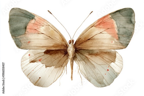 Ukrainian Folk Butterfly Soft Earthy Watercolor Detailed Clipart