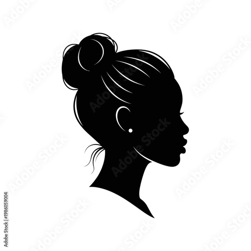 Woman's head silhouette in profile with elegant hair bun