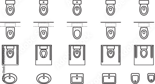 Architectural perspectives of various toilet styles, providing a clear visual representation for design and planning purposes.