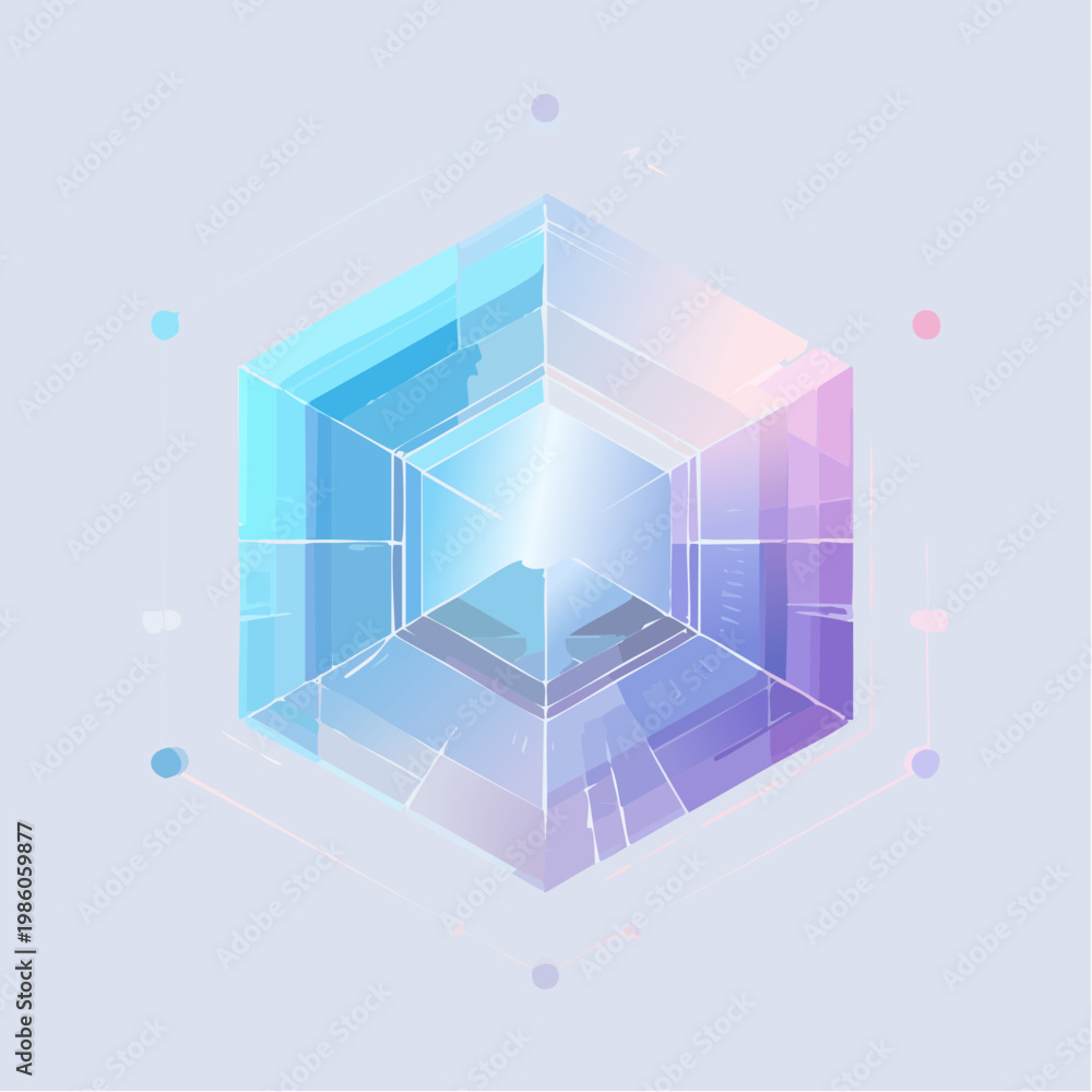 Obraz premium Abstract Digital Crystal Grid Cube with Futuristic Geometric Network Connections