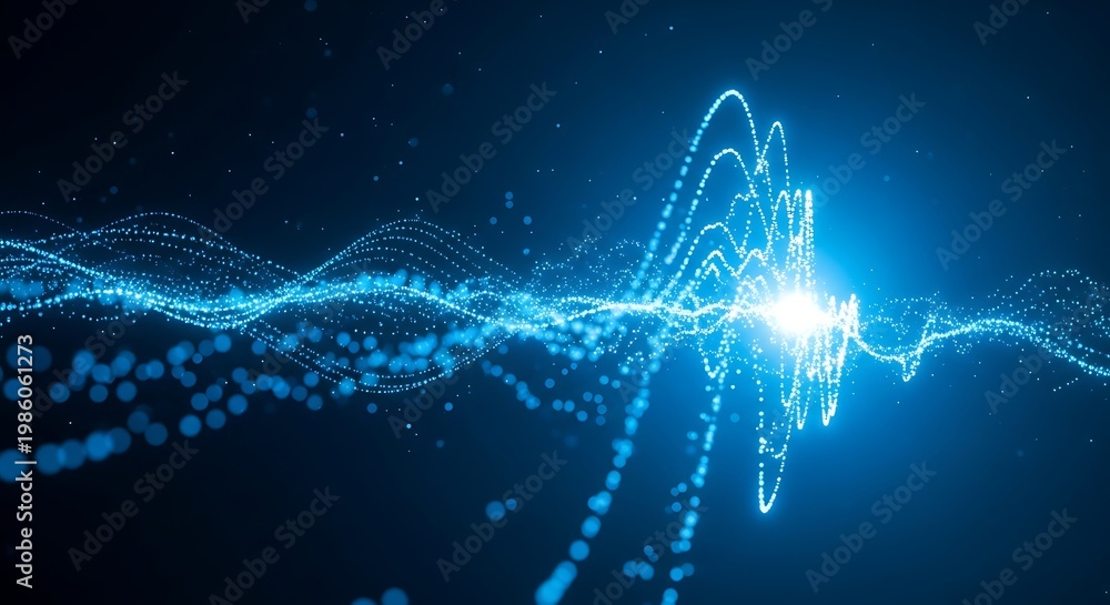 Obraz premium Abstract blue light particles forming wavy energetic patterns on dark background