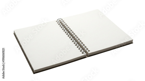 Angled Open Blank Spiral Notebook Isolated on Transparent Background, Png.