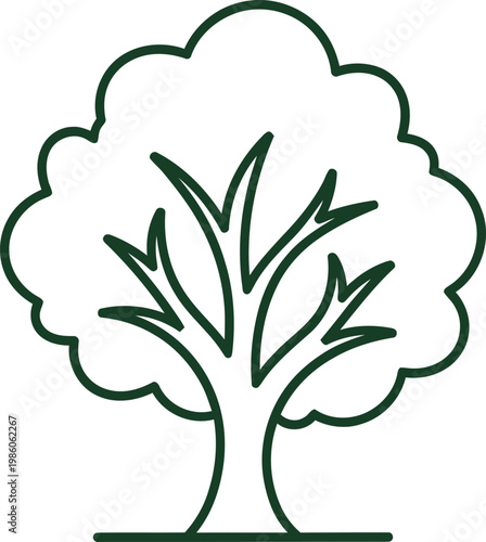 Outline drawing of a full tree with a rounded canopy and internal details.
