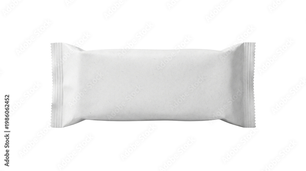 Obraz premium Blank White Foil Snack Packaging Wrapper Isolated on Transparent Background, Png.