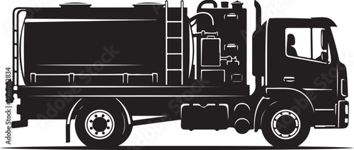 Black fire truck, fire engine, tanker truck, emergency vehicle, silhouette, vector illustration