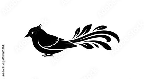 Eagle and crow silhouette vector illustration featuring a black bird with detailed wings and beak perched on a wild tree branch in nature