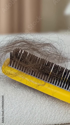 Hair loss problem showing a comb full of fallen hair after brushing, symbolizing alopecia, health issues, and baldness