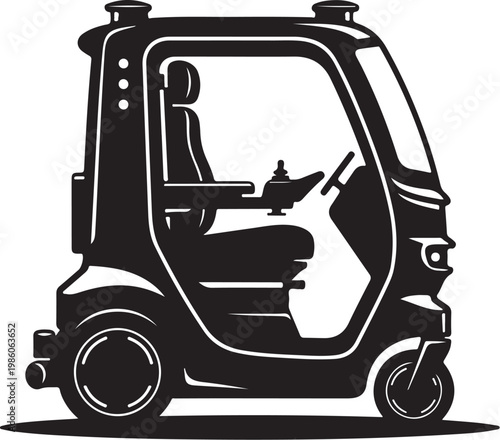 Black golf cart, vehicle silhouette, transportation icon, golf buggy