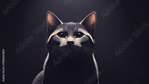 A sleek black cat with piercing eyes stares intensely into the camera against a dark background
