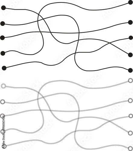 Canvastavla Abstract tangled lines vector set, minimalist curved path connection illustratio