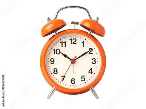 Vintage orange alarm clock isolated on transparent background time telling device