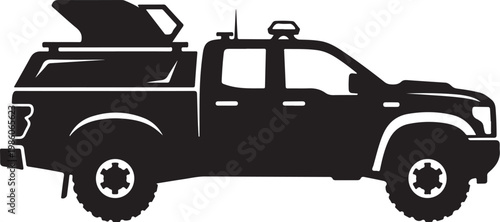 Black pickup truck vector, silhouette vehicle icon, off-road car, utility truck