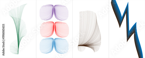 Colorful abstract geometric shapes with plant-like elements and fabric texture