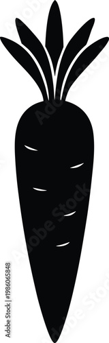 Black Silhouette Carrot with Green Leafy Top - Minimalist Vector Illustration Vector