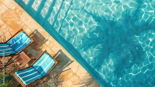 beach chair in the outdoor poolside, high angle view