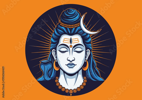 Lord Shiva Meditating Illustration - Hindu God Mahadev Graphic Art Vector Style