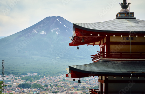 Mount Fuji view pagoda tree