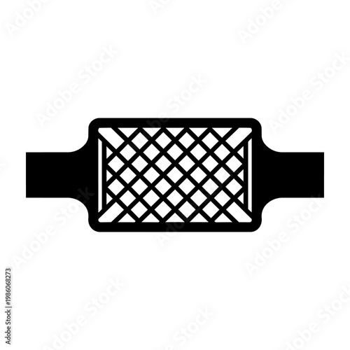 Black Silhouette Catalytic Converter with Diamond Wire Mesh Cutaway Vector Icon