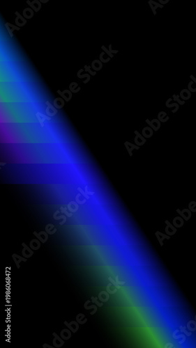 Abstract Neon Diagonal Light Beam with Gradient Glow – Futuristic Blue, Purple and Green Streak on Black Background