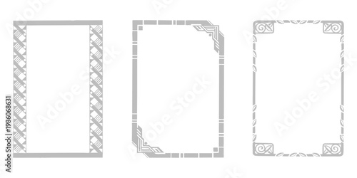 Set of ornate rectangular frames with decorative borders and empty spaces for text isolated on transparent background