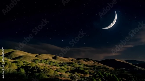 Moonlit Night Descends Over Mountains