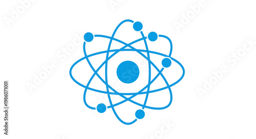 Blue atom symbol with electrons orbiting.