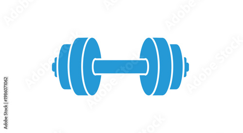 Blue dumbbell weightlifting fitness equipment.