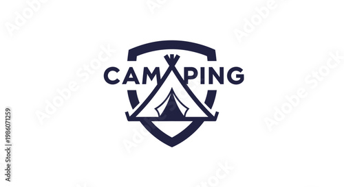 Camping logo with tent icon.