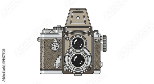 Classic twin-lens reflex camera vintage illustration on white background