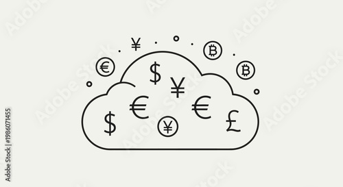 Cloud with various currency symbols.
