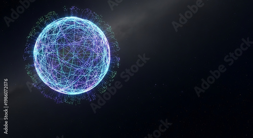 Futuristic 3D rendering of planet earth with glowing plexus network infrastructure