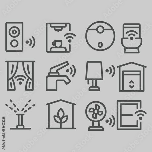 Smart home device icons a collection of line art representing automated living and connectivity