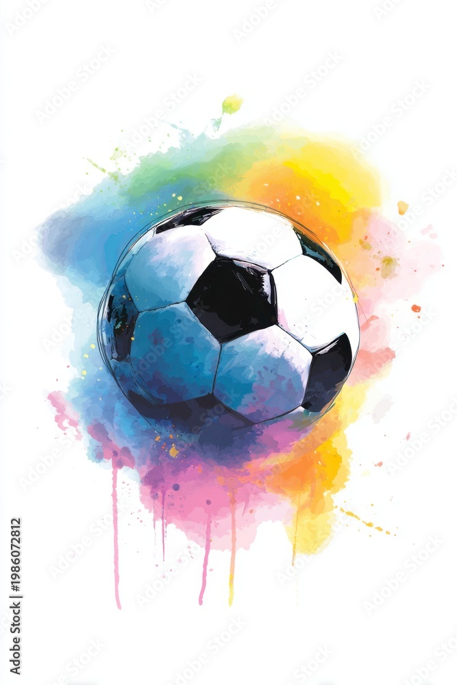 Fototapeta premium Vibrant watercolor football design captures the spirit of the upcoming World Cup 2026.