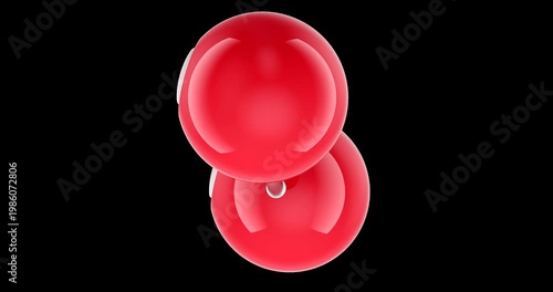 Oxygen molecule, rotation animation seamlessly loopable. 3D rendering isolated on transparent background