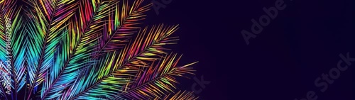 Tropical Cyberpunk Aesthetic Neon Palm Fronds Futuristic Exoticism Vibrant Colors On Dark Background Summer Vibes Nightlife Party Scene Clubbing And Modern Design.
