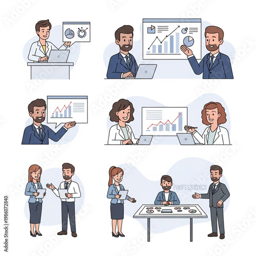 Business people discussing and presenting data.