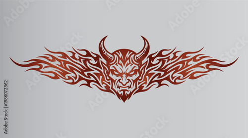 satan head tribal racing stripe vector emblem, logo, badge, label, sticker or print