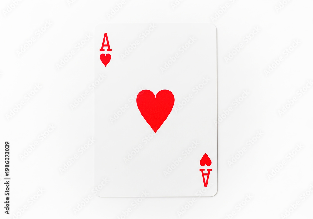 Obraz premium Ace of hearts playing card displayed prominently against a plain background