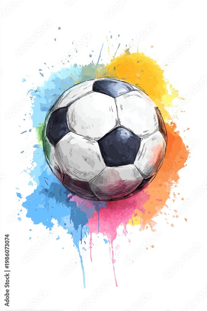 Fototapeta premium Vibrant watercolor football design captures the spirit of the upcoming World Cup 2026.