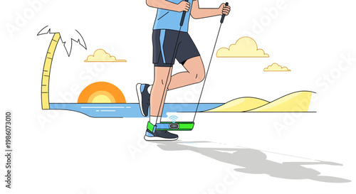 man running with ski poles in cartoon style illustration