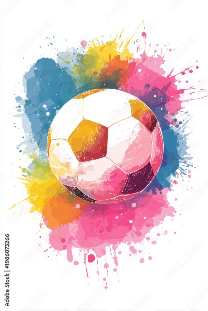 Fototapeta premium Vibrant watercolor football design captures the spirit of the upcoming World Cup 2026.