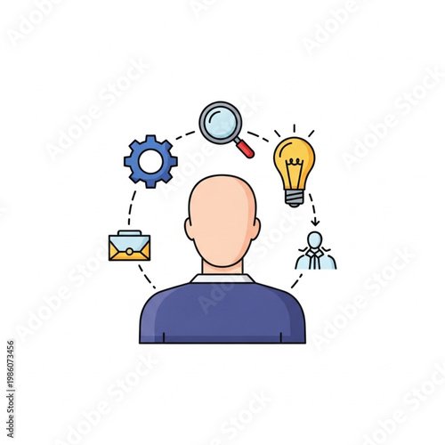 Man with creative idea light bulb.