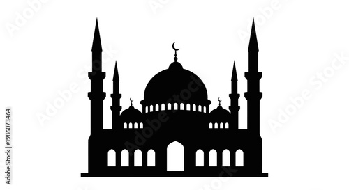 EID -UL ADHA Mosque silhouette, Islamic architecture, black icon, vector illustration, religious building vector