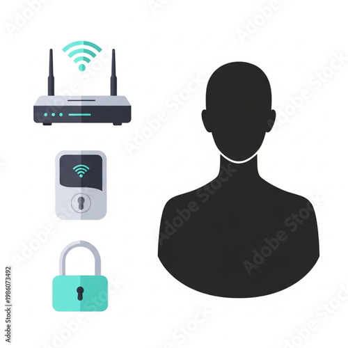 Man with wifi router and lock.