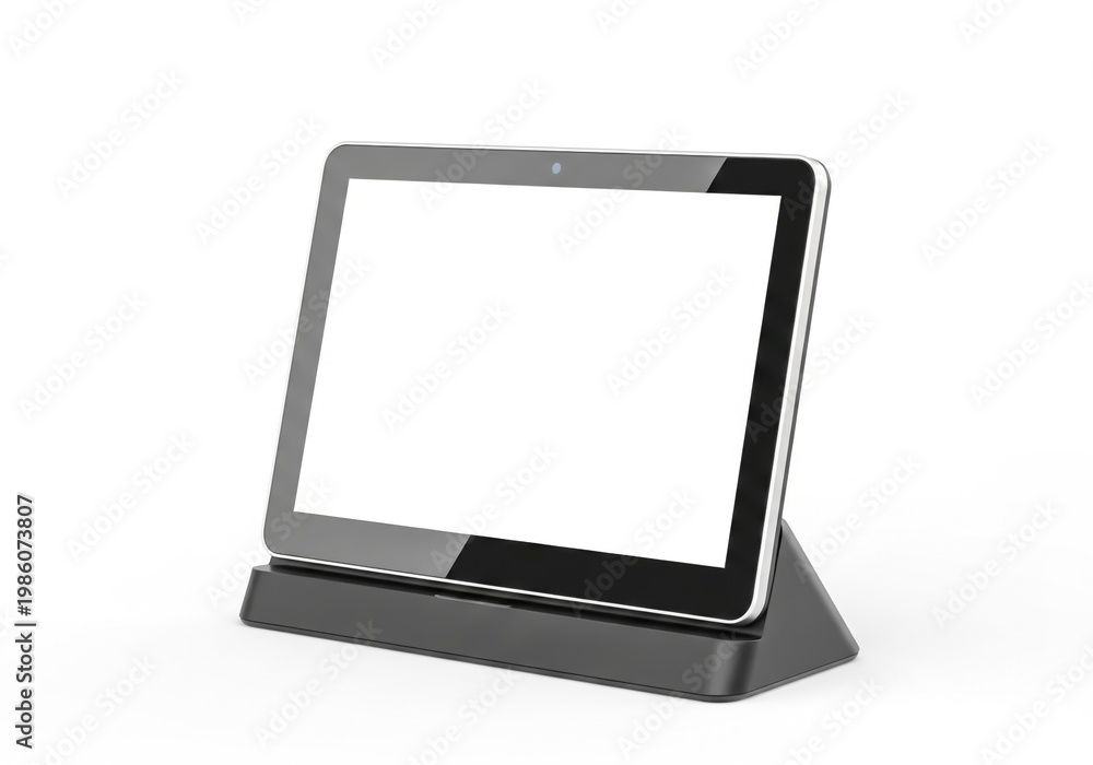 Fototapeta premium Modern tablet device mounted on a sleek adjustable stand for optimal viewing angle